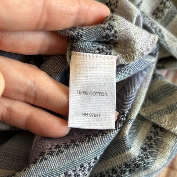 J. Jill Aztec Gray Blue Stripe Popover Half Button Blouse Top 100% Cotton Medium - Picture 6 of 12